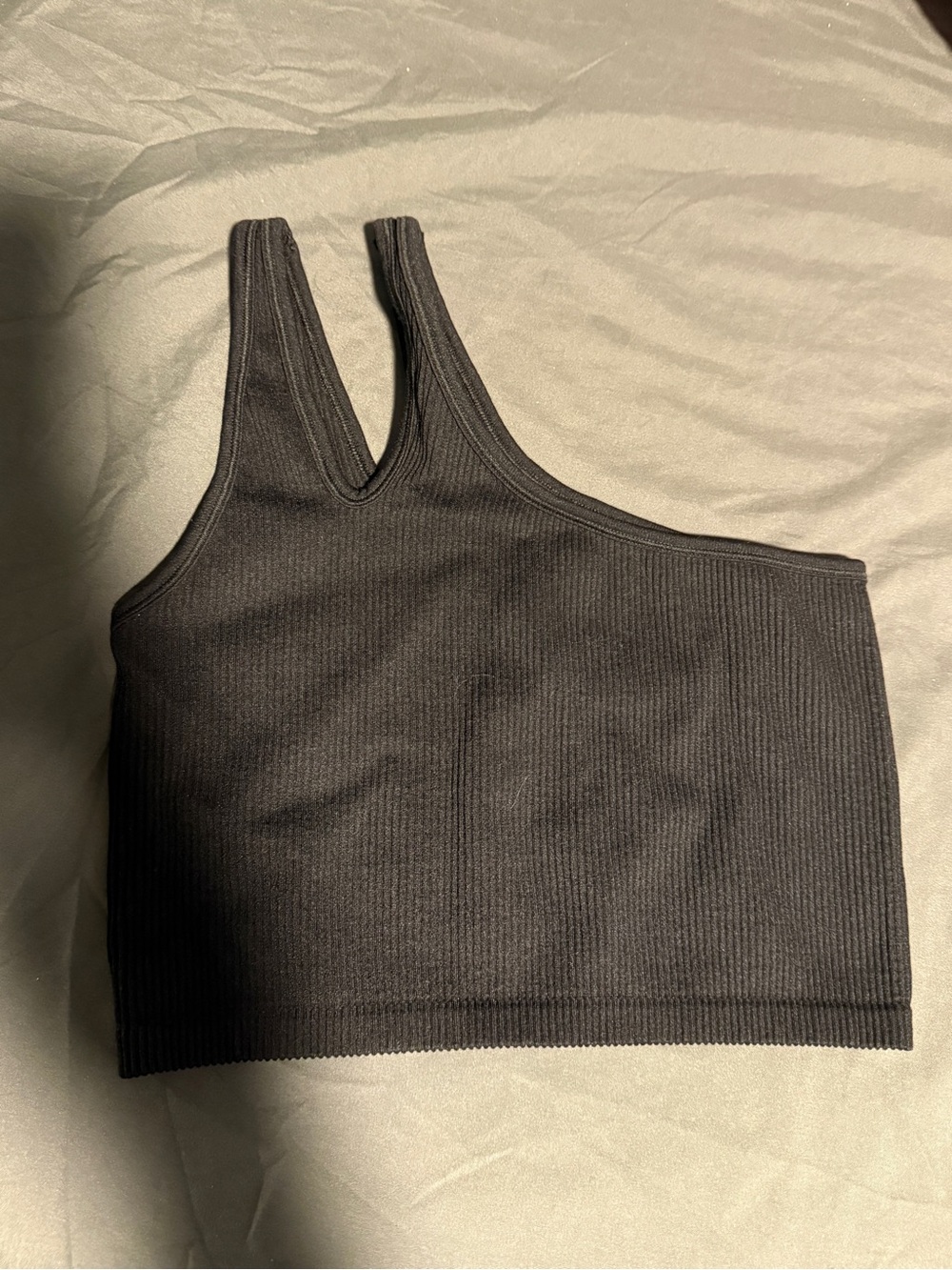 aerie Black Ribbed One-Shoulder Crop Top